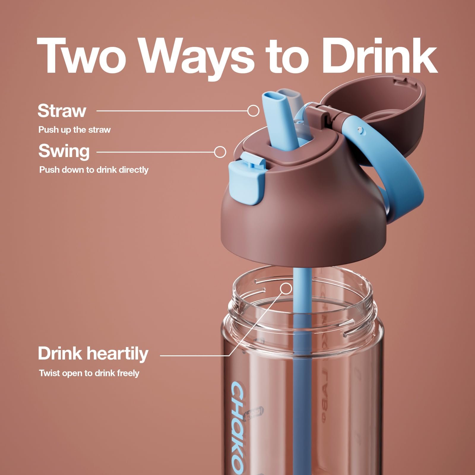 Chako Lab Kada Tritan Water Bottle 550ml (Brown) - Image 3